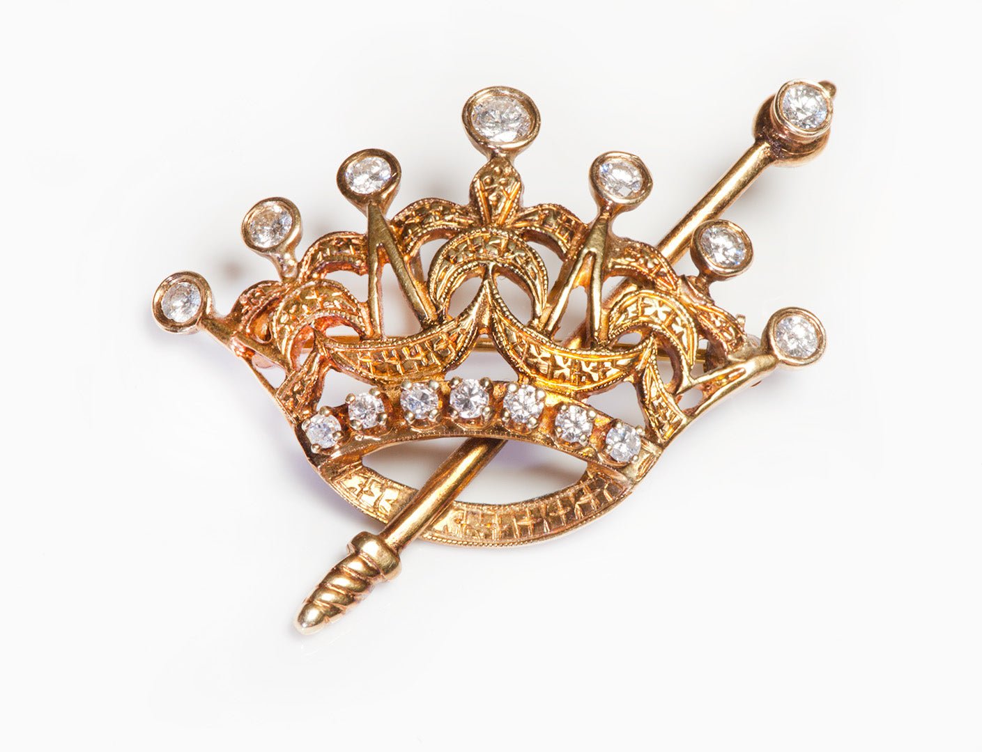 Vintage Gold Diamond Crown Brooch