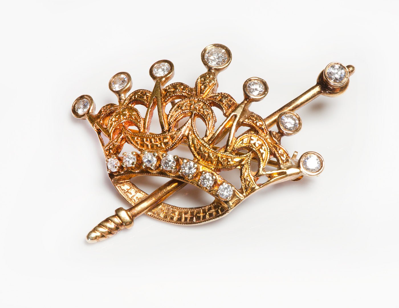 Vintage Gold Diamond Crown Brooch
