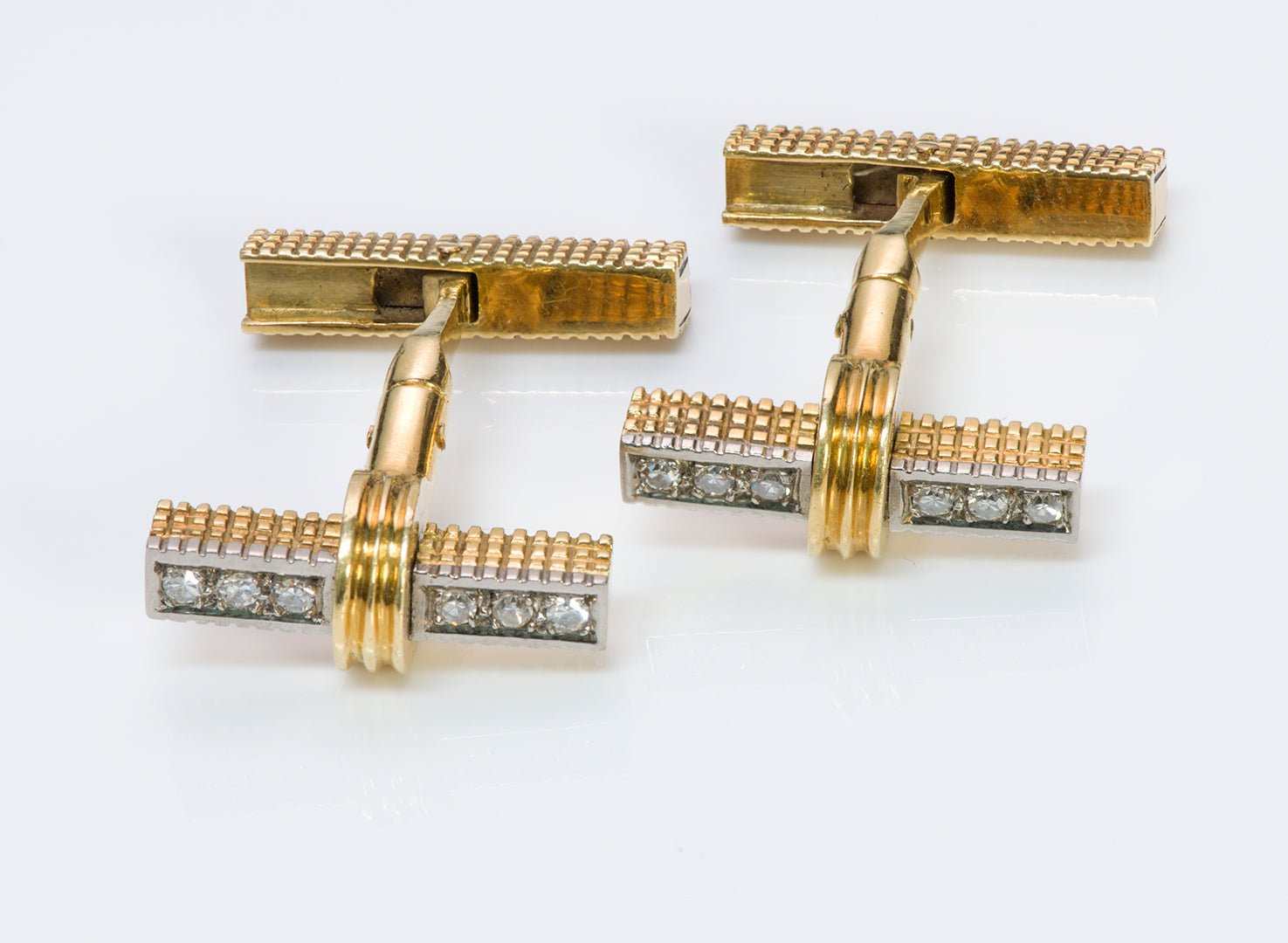 Vintage Gold Diamond Reversible Bar Cufflinks