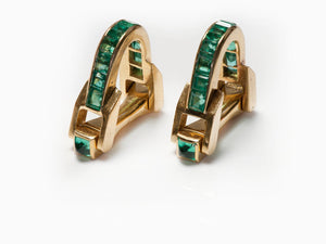 Vintage 18K Gold Emerald Stirrup Cufflinks