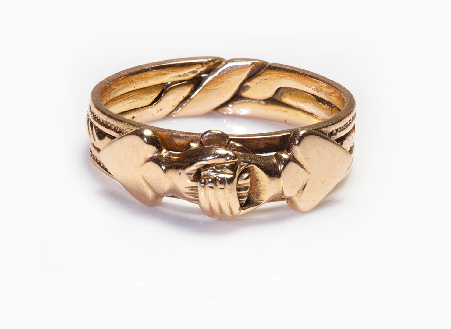 Vintage Gold Hands Puzzle Fede Ring