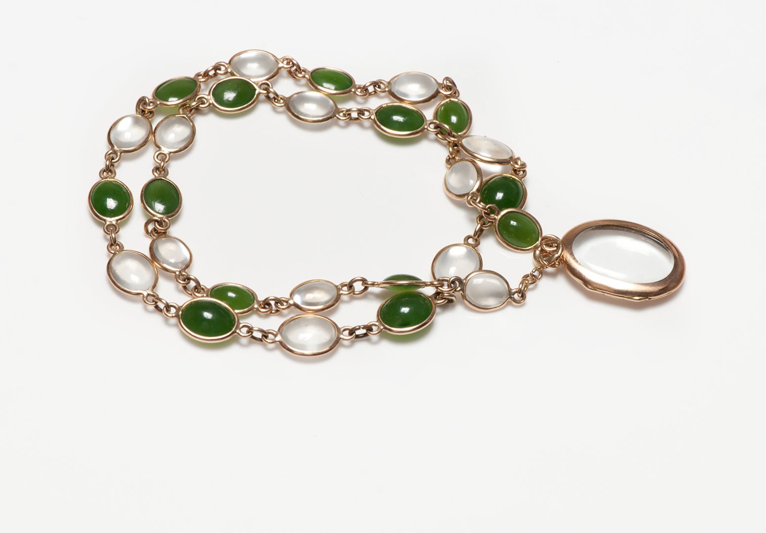 Vintage Gold Jade Moonstone and Locket Necklace