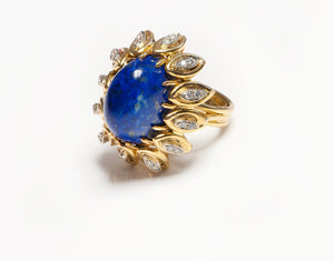 Vintage Gold Lapis Diamond Ring