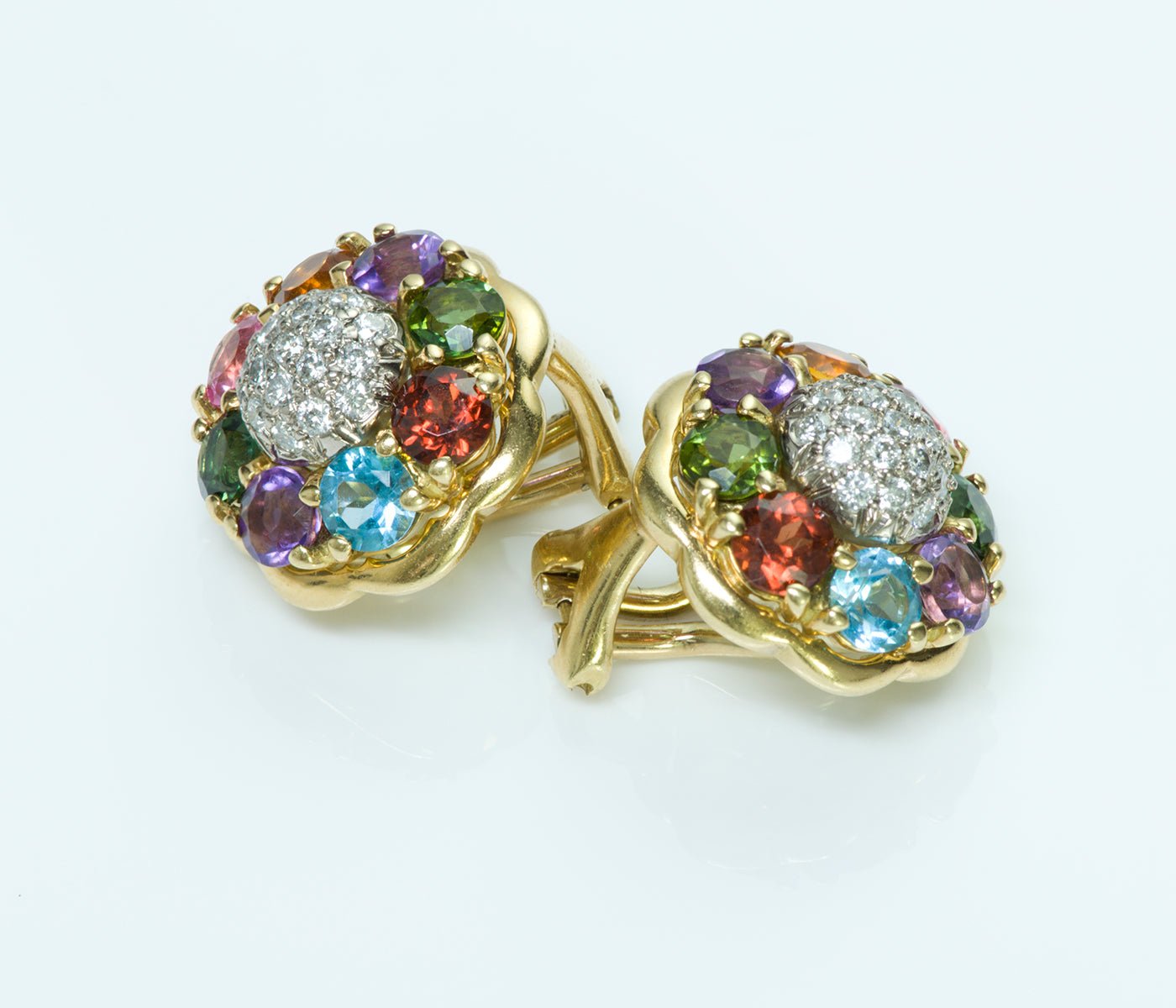 Vintage Gold Multi Colored Stones Diamond Earrings