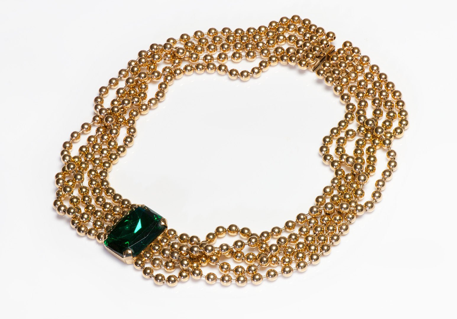 Vintage Gold Plated Beads Green Crystal Collar Necklace