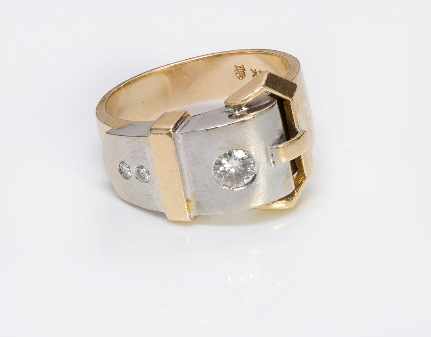 Vintage Gold Platinum Diamond Buckle Men's Ring