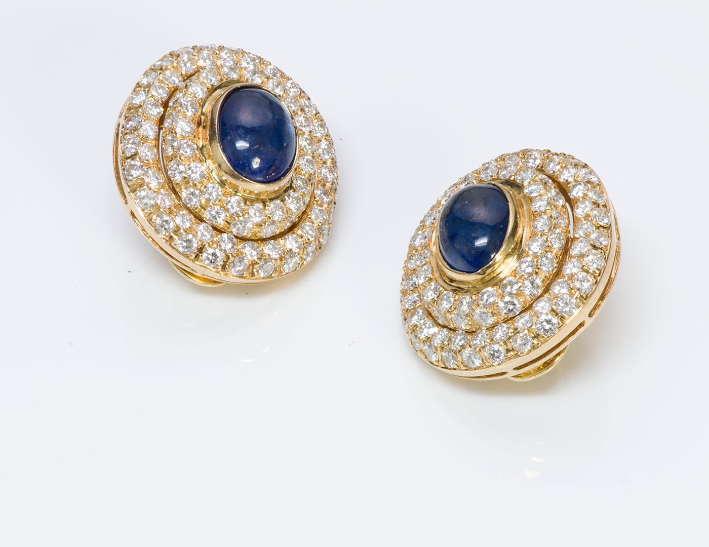 Vintage Gold Sapphire Diamond Oval Earrings