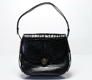 Vintage GUCCI Black Crocodile Flap Women’s Shoulder Bag