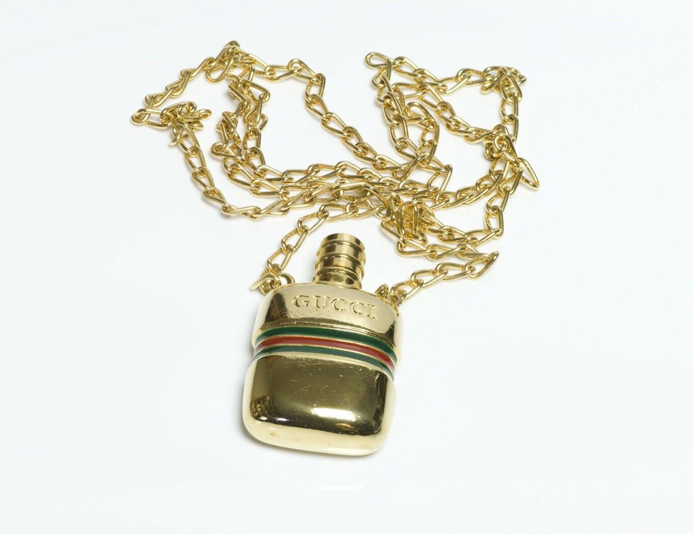 Vintage GUCCI GG Enamel Flask Perfume Bottle Chain Necklace