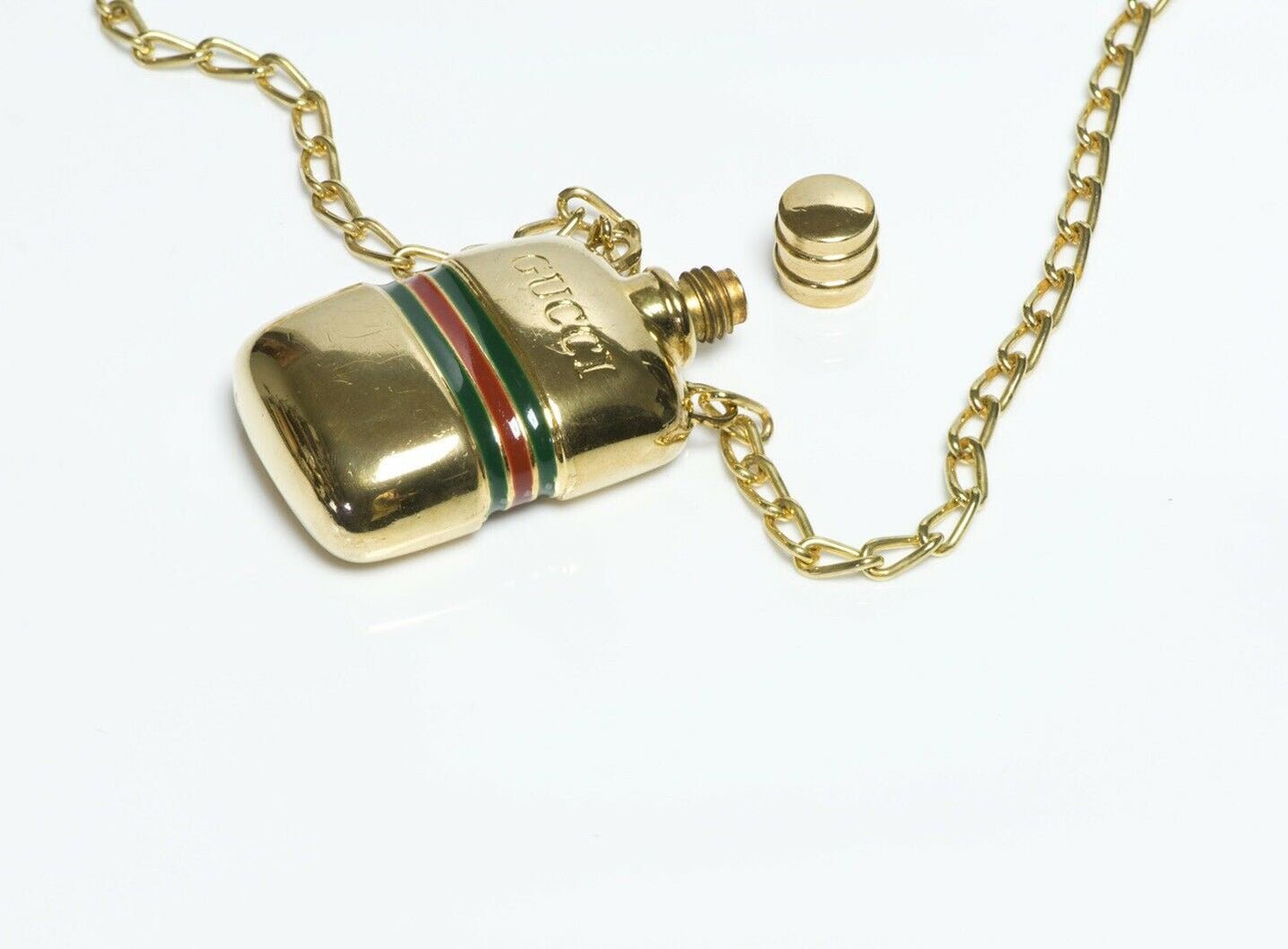 Vintage GUCCI GG Enamel Flask Perfume Bottle Chain Necklace