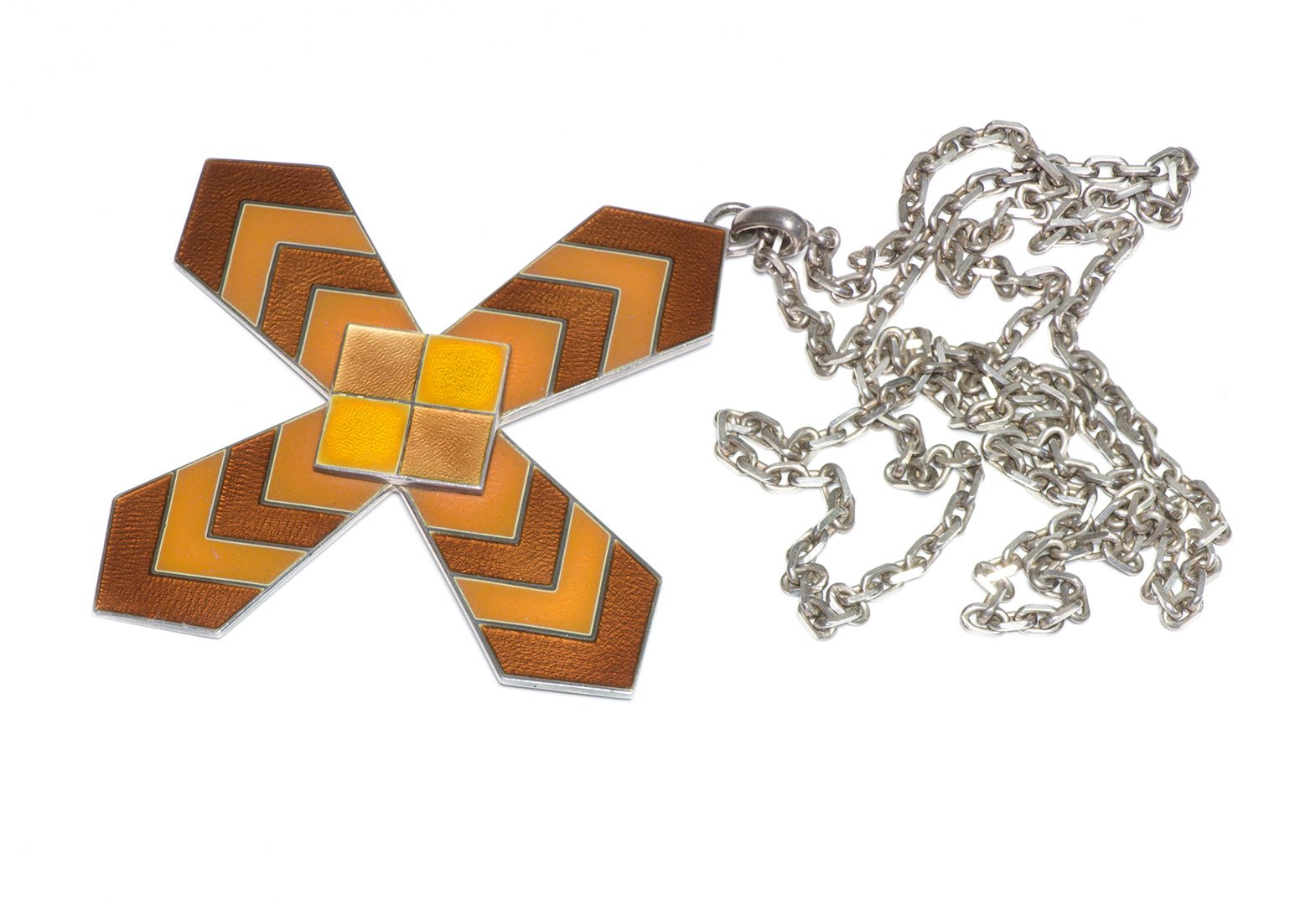 Vintage Gucci Silver Enamel Cross Chain Pendant Necklace