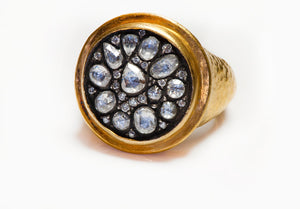 Vintage Hammered 24K Yellow Gold Rose Cut Diamond Ring