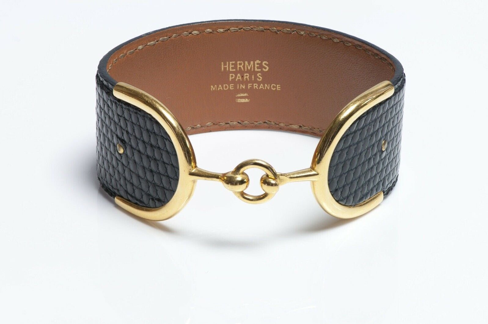 Vintage HERMES Paris Deux Eperons Black Lizard Bracelet