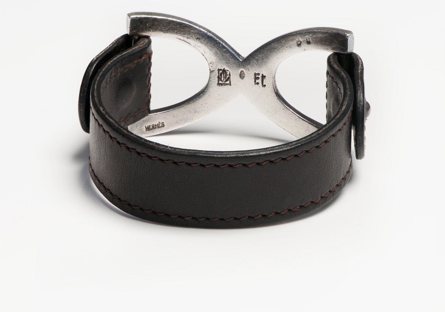 Vintage Hermes Paris Touareg Sterling Silver Brown Leather Bracelet