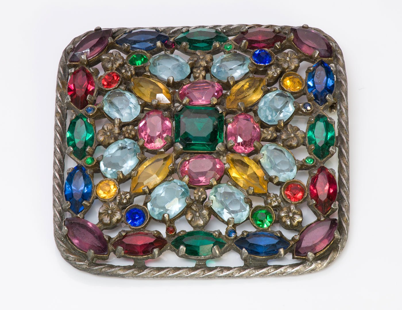 Vintage Hobe 1940's Multi Color Crystal Brooch