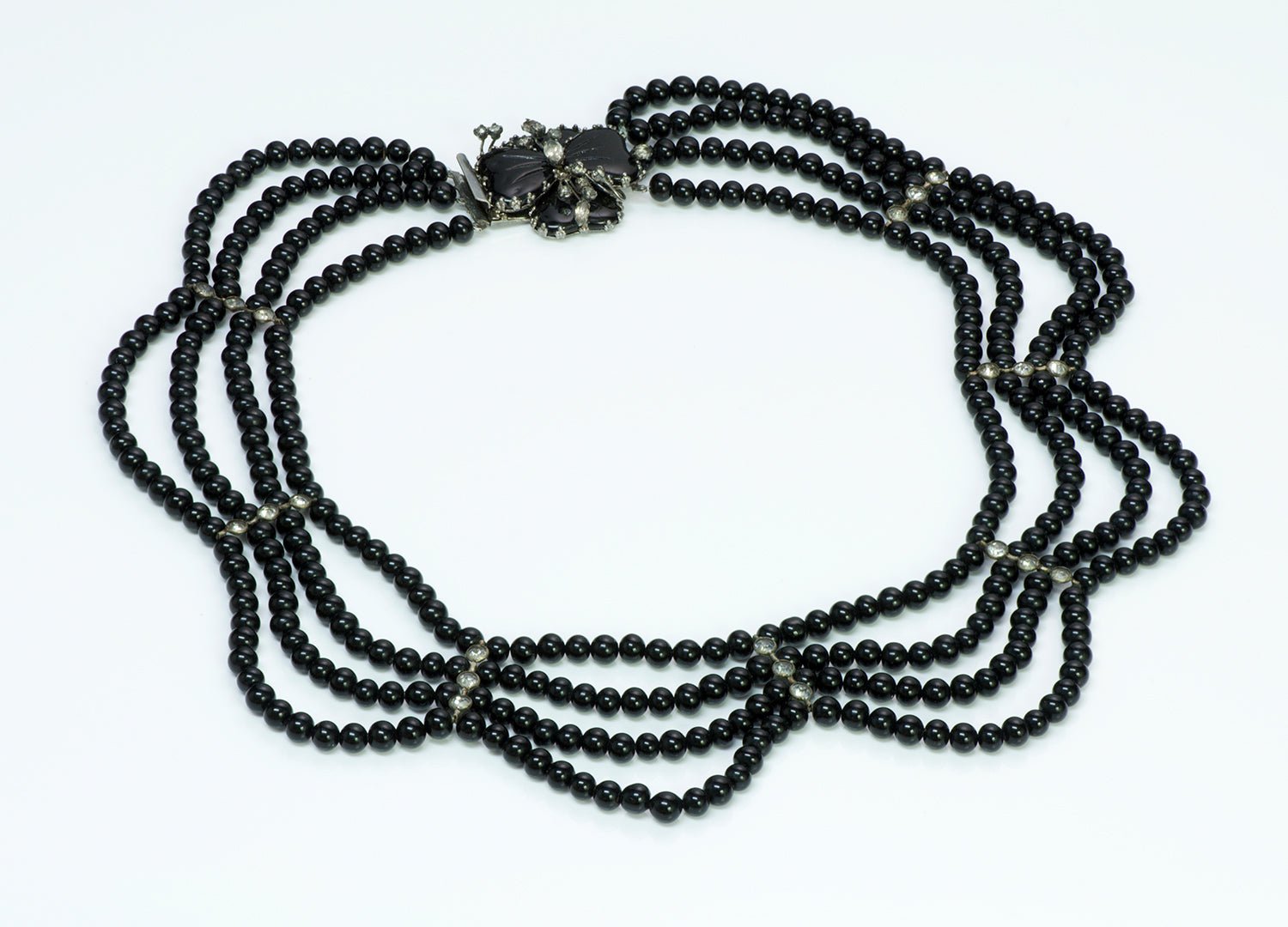 Vintage Hobé Black Glass Beads Necklace