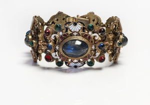 Vintage HOBE Cabochon Glass White Enamel Bracelet