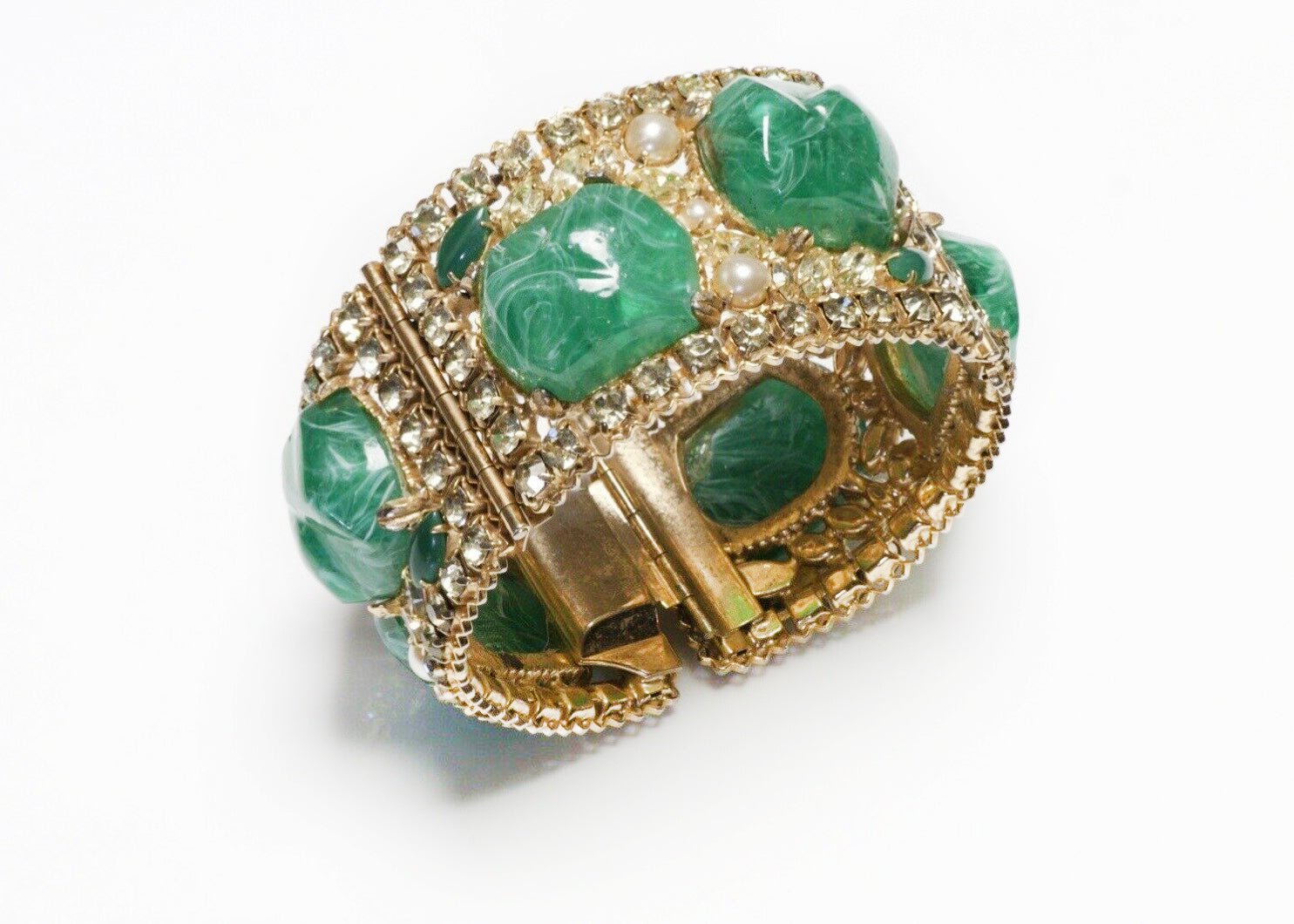 Vintage HOBE Green Poured Glass Crystal Bangle Bracelet