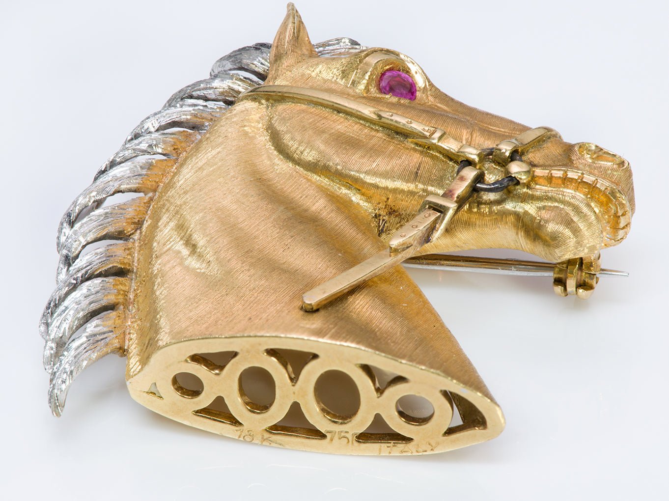 Vintage Horse Ruby Gold Brooch