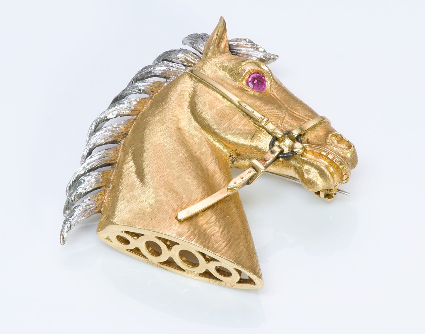 Vintage Horse Ruby Gold Brooch