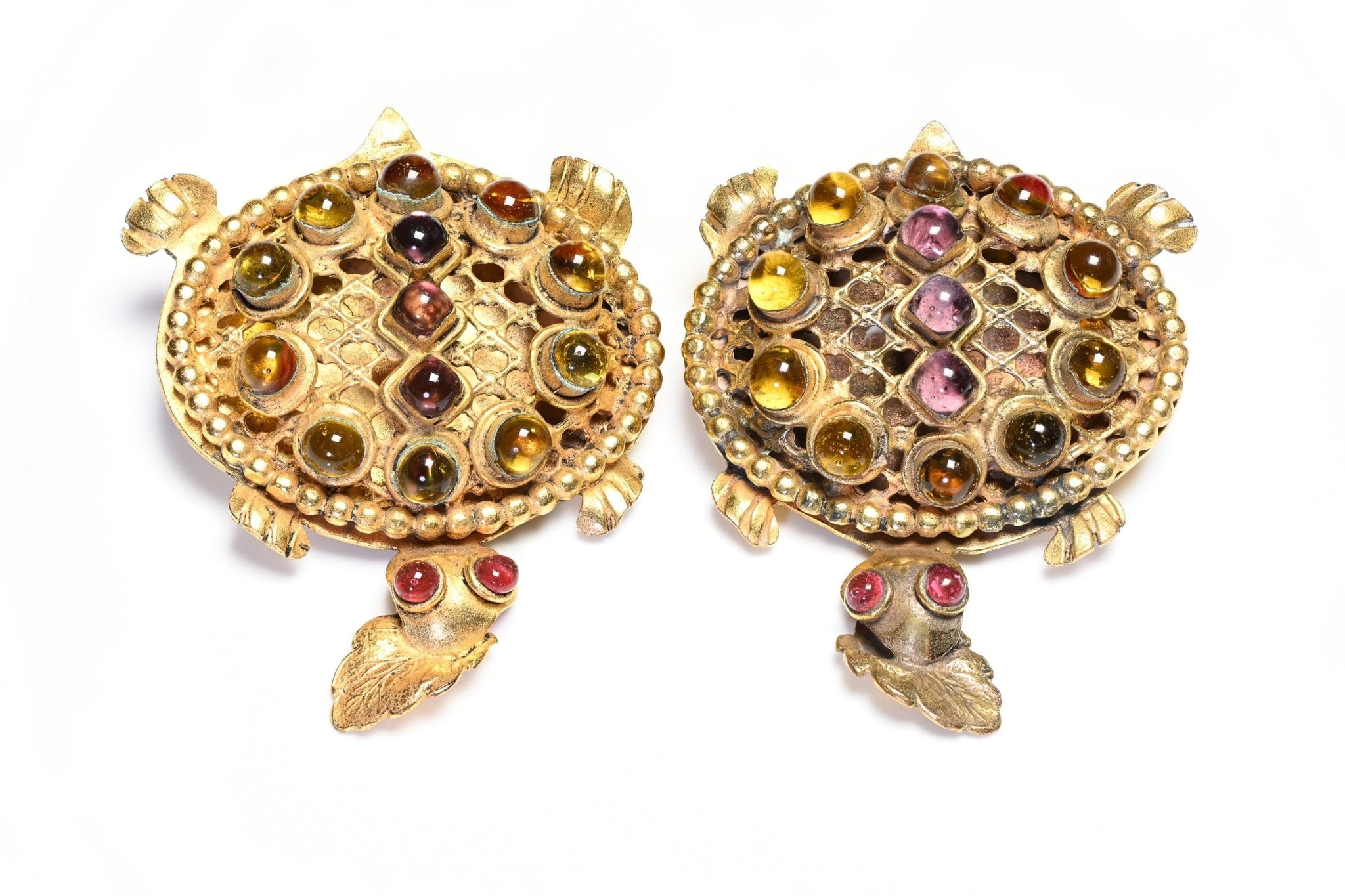 Vintage Isabel Canovas Paris Mathilde Gripoix Purple Glass Turtle Earrings