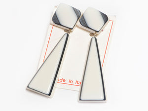 Vintage Italian White Black Resin Geometric Drop Earrings