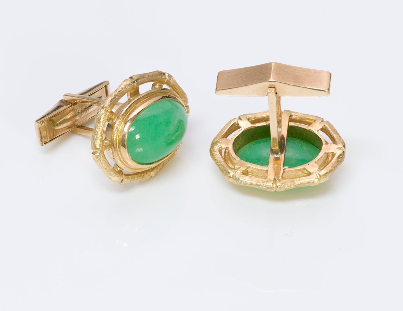 Vintage Jade Stylized Bamboo 18K Gold Cufflinks