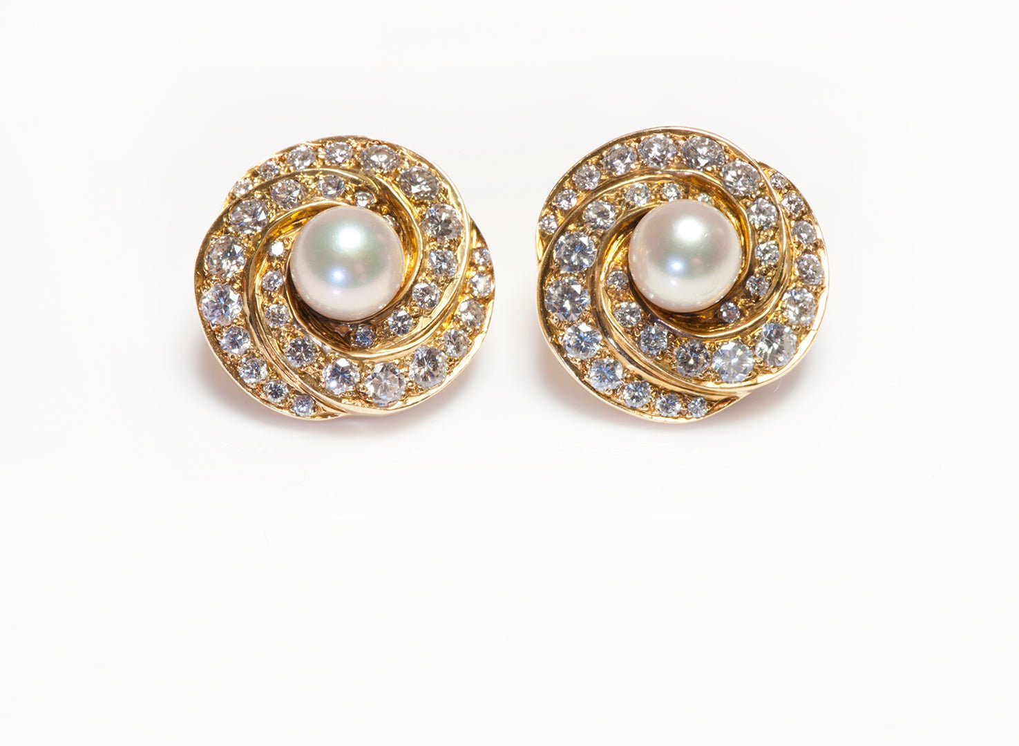 Vintage JBG 18K Yellow Gold Pearl Diamond Earrings