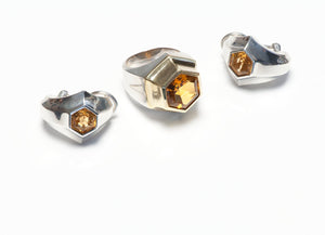 Vintage JL Citrine 18K Yellow Gold & Sterling Silver Ring Earrings