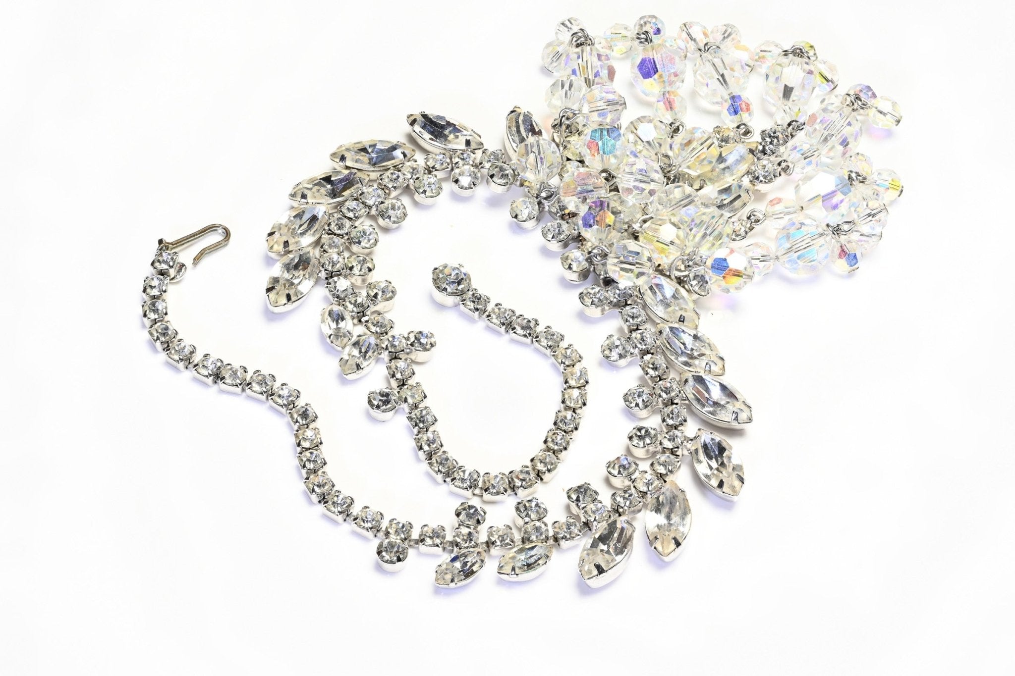 Vintage Juliana Rhodium Plated Aurora Borealis Crystal Tassel Necklace