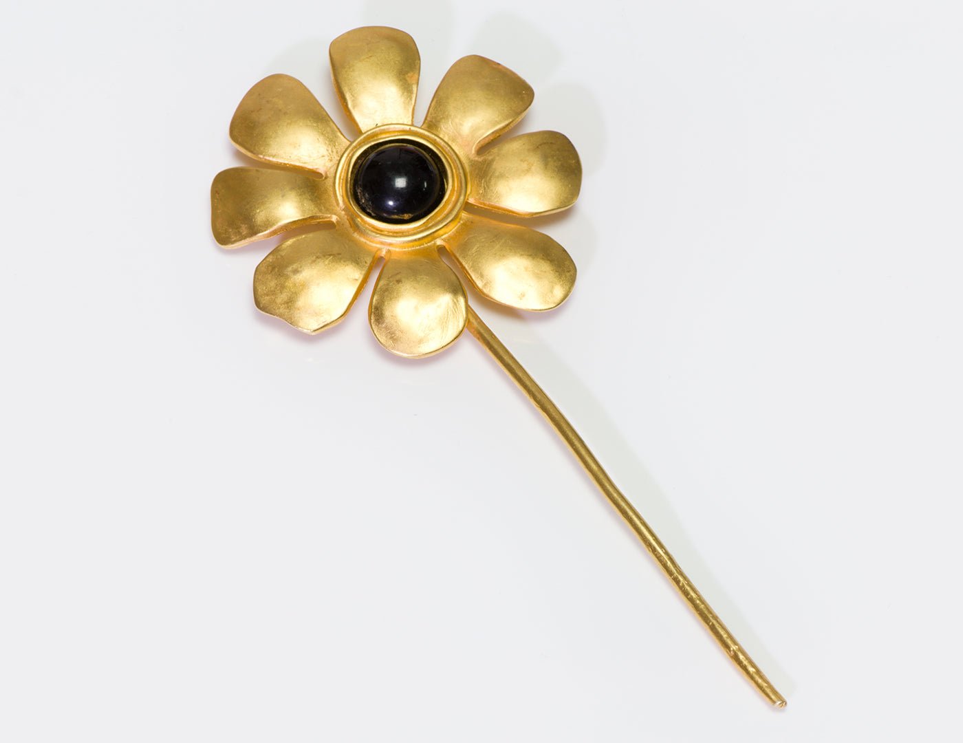 Vintage Karl Lagerfeld Black Cabochon Glass Daisy Flower Brooch