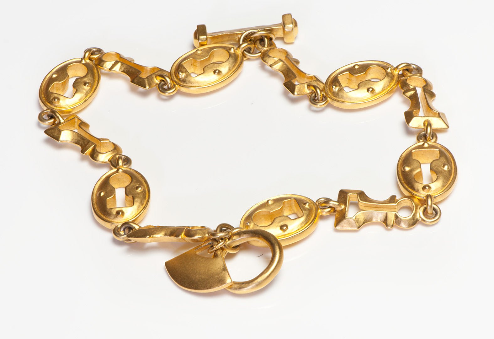 Vintage Karl Lagerfeld Gold Plated Double Key Hole Chain Bracelet