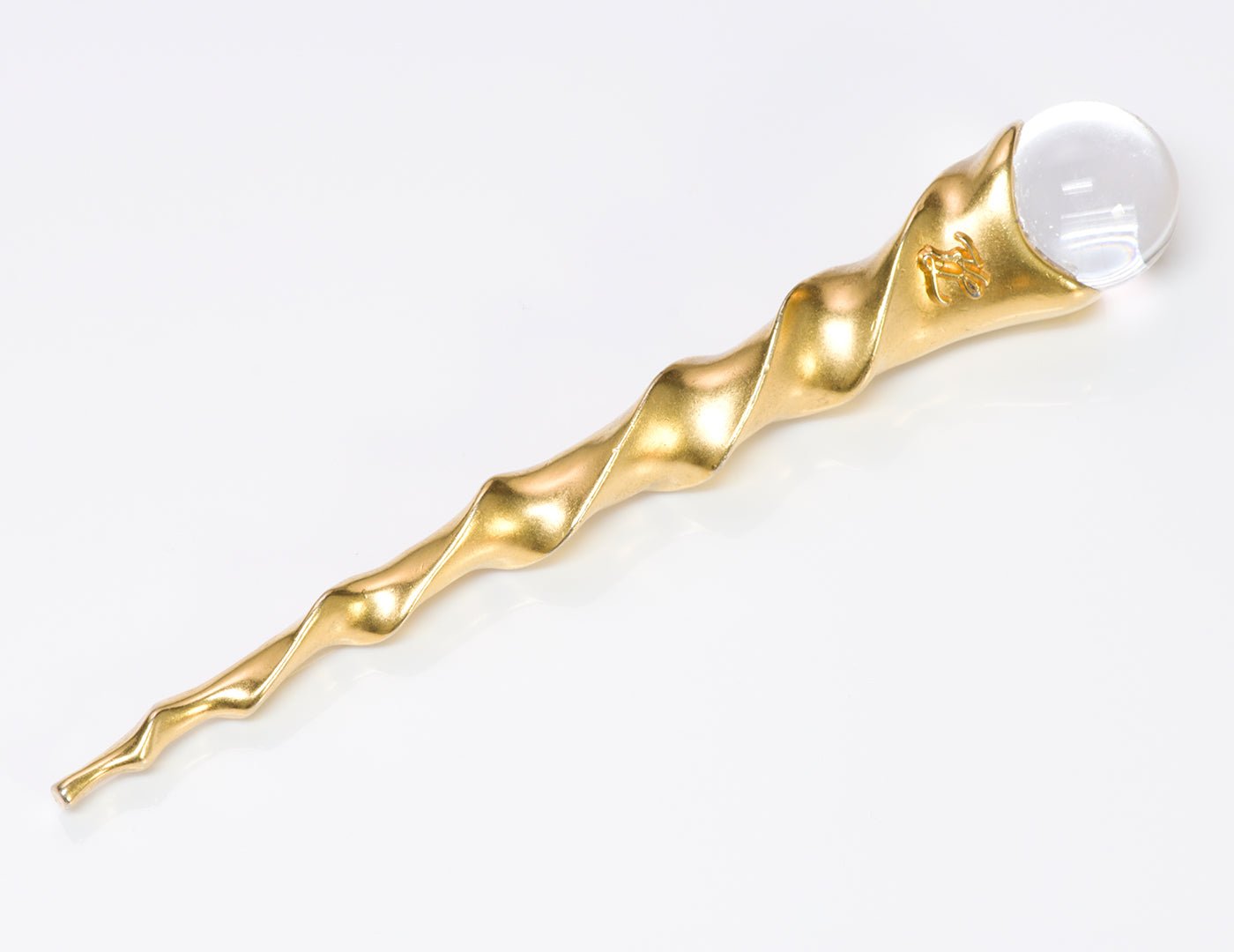 Vintage Karl Lagerfeld Gold Tone Twist Glass Pin Brooch