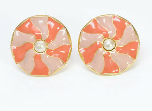 Vintage Karl Lagerfeld Paris Enamel Pearl Earrings