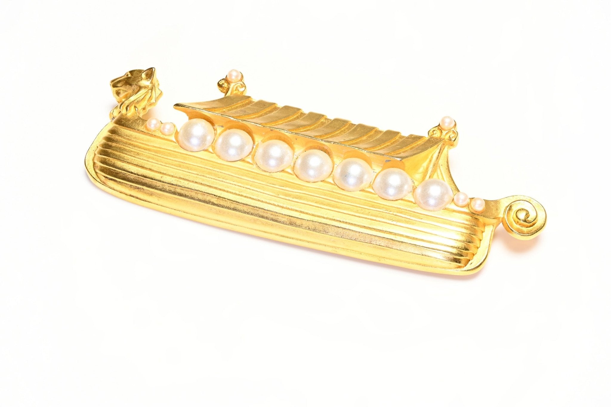 Vintage Karl Lagerfeld Paris Gold Plated Boat Pearl Brooch
