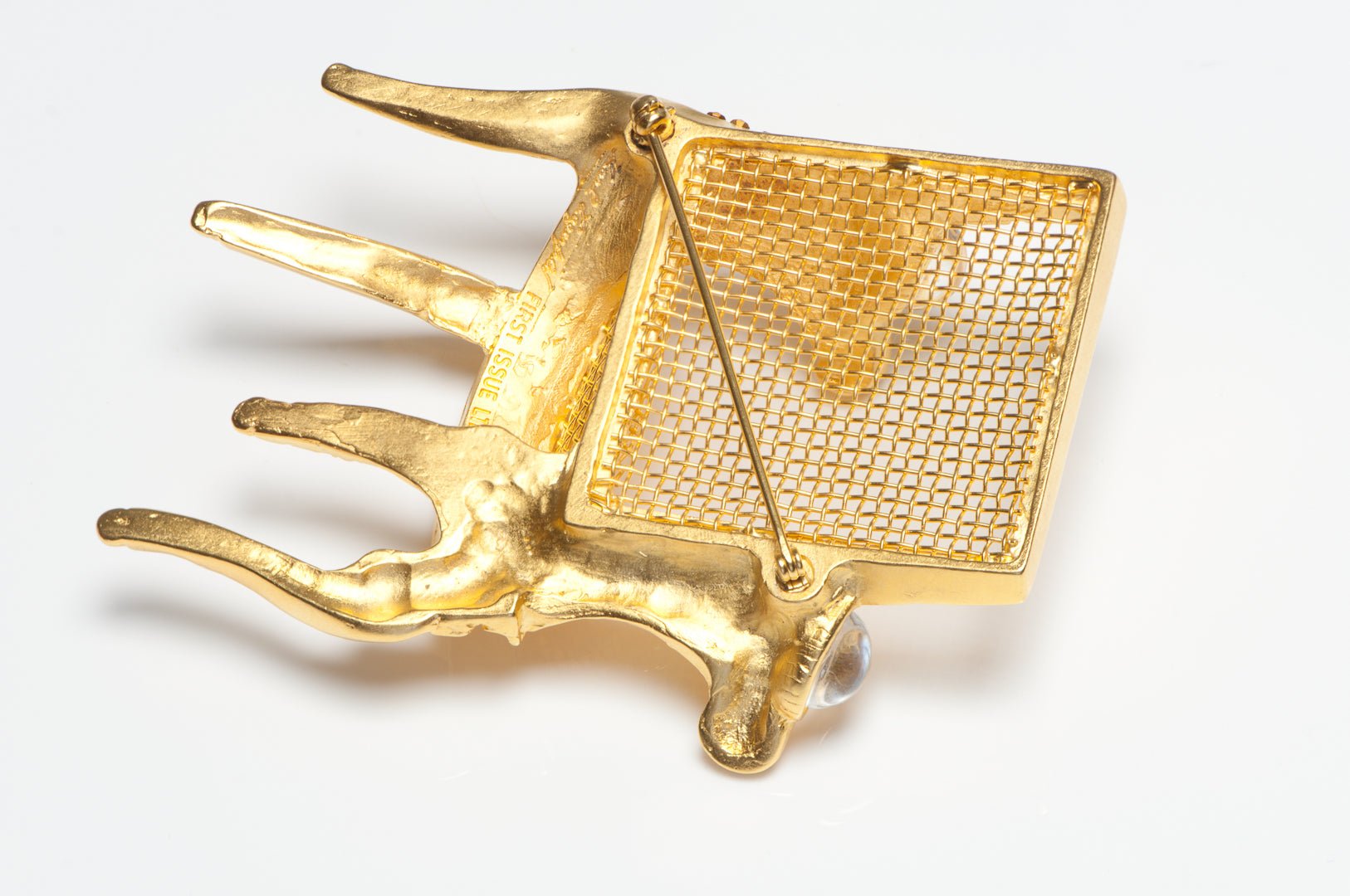 Vintage Karl Lagerfeld Paris Gold Plated Crystal Louis XIV Chair Brooch