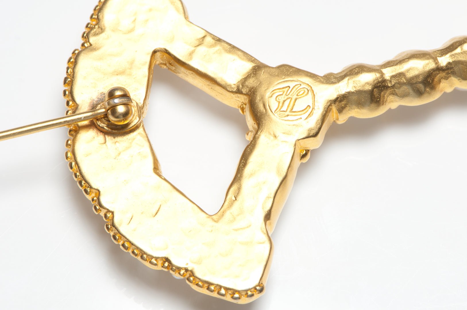 Vintage Karl Lagerfeld Paris Gold Plated Crystal Pearl Key Brooch