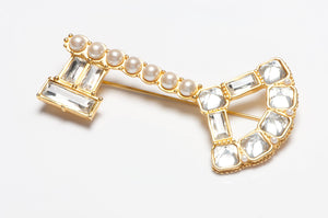 Vintage Karl Lagerfeld Paris Gold Plated Crystal Pearl Key Brooch