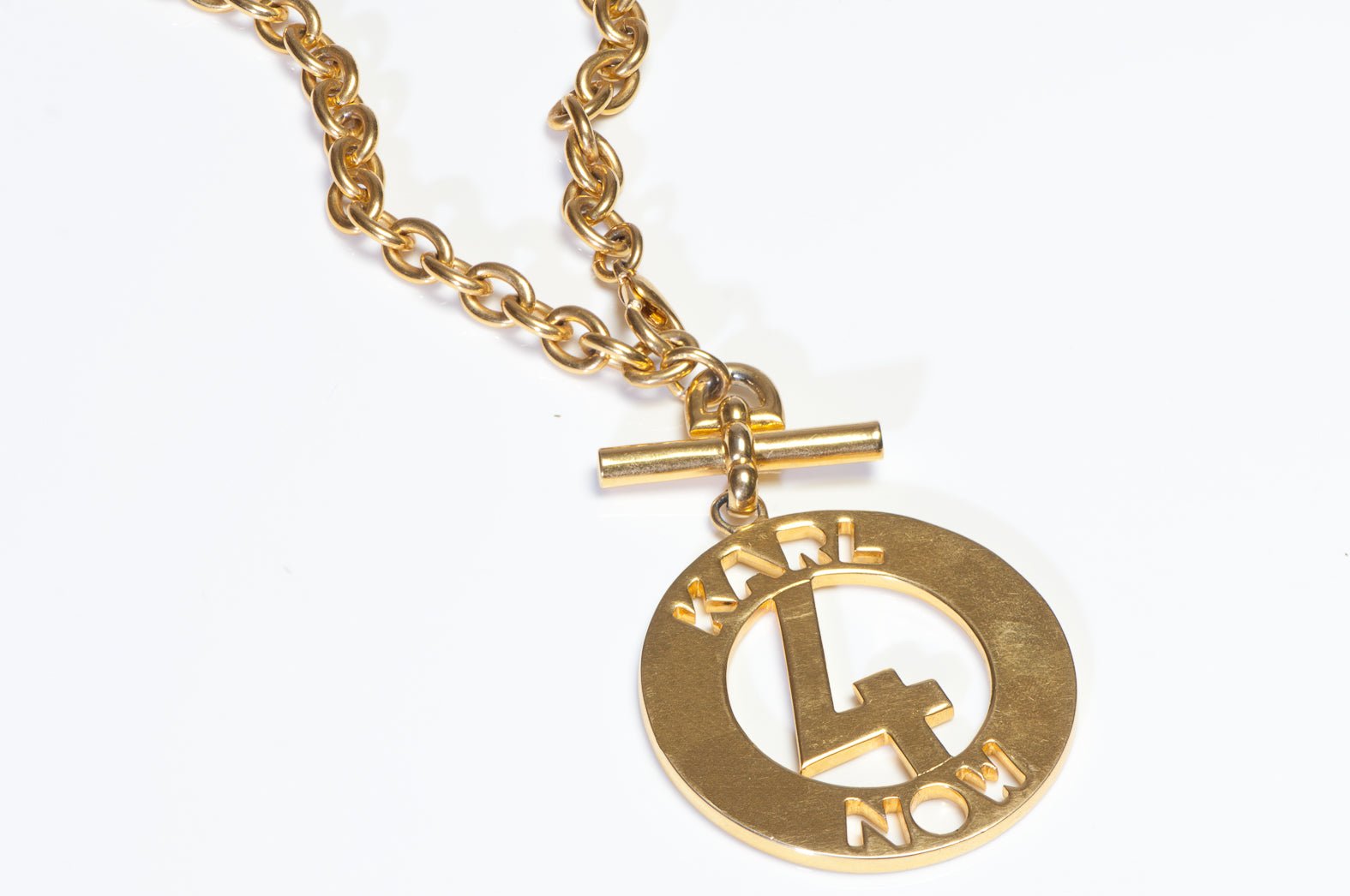 Vintage Karl Lagerfeld Paris Gold Plated Karl 4 Now Pendant Chain Necklace
