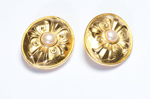 Vintage Karl Lagerfeld Paris Gold Plated Maltese Cross Pearl Earrings