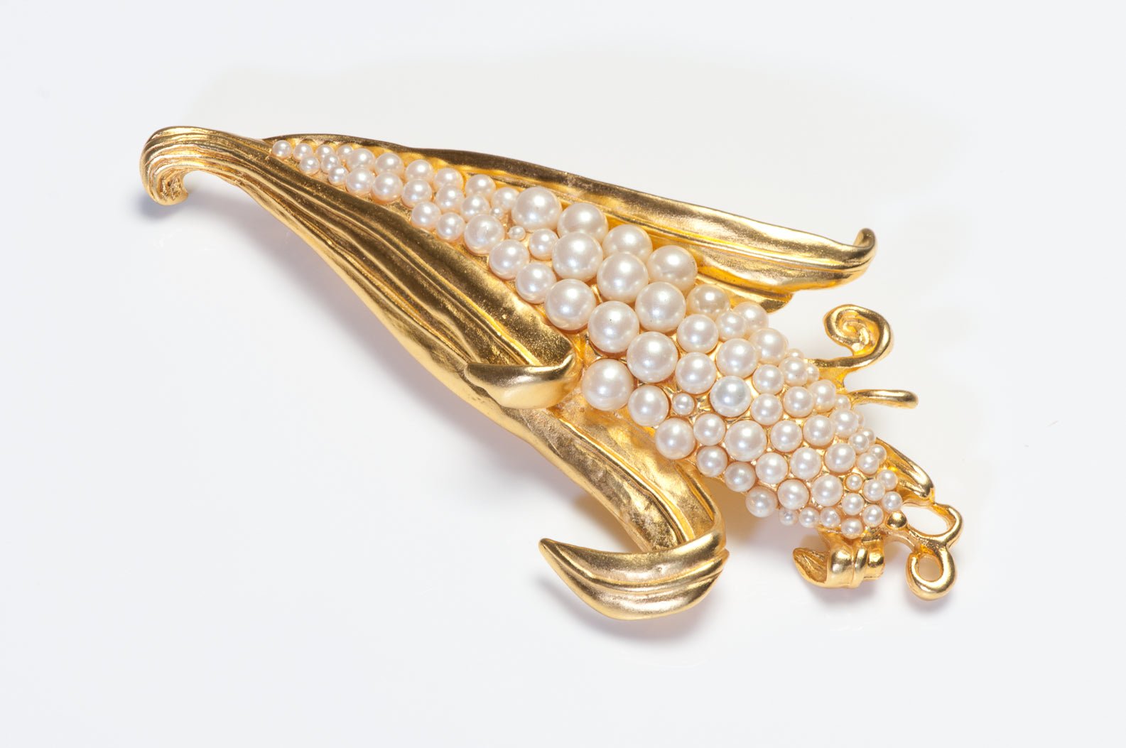 Vintage Karl Lagerfeld Paris Gold Plated Pearl Corn Brooch