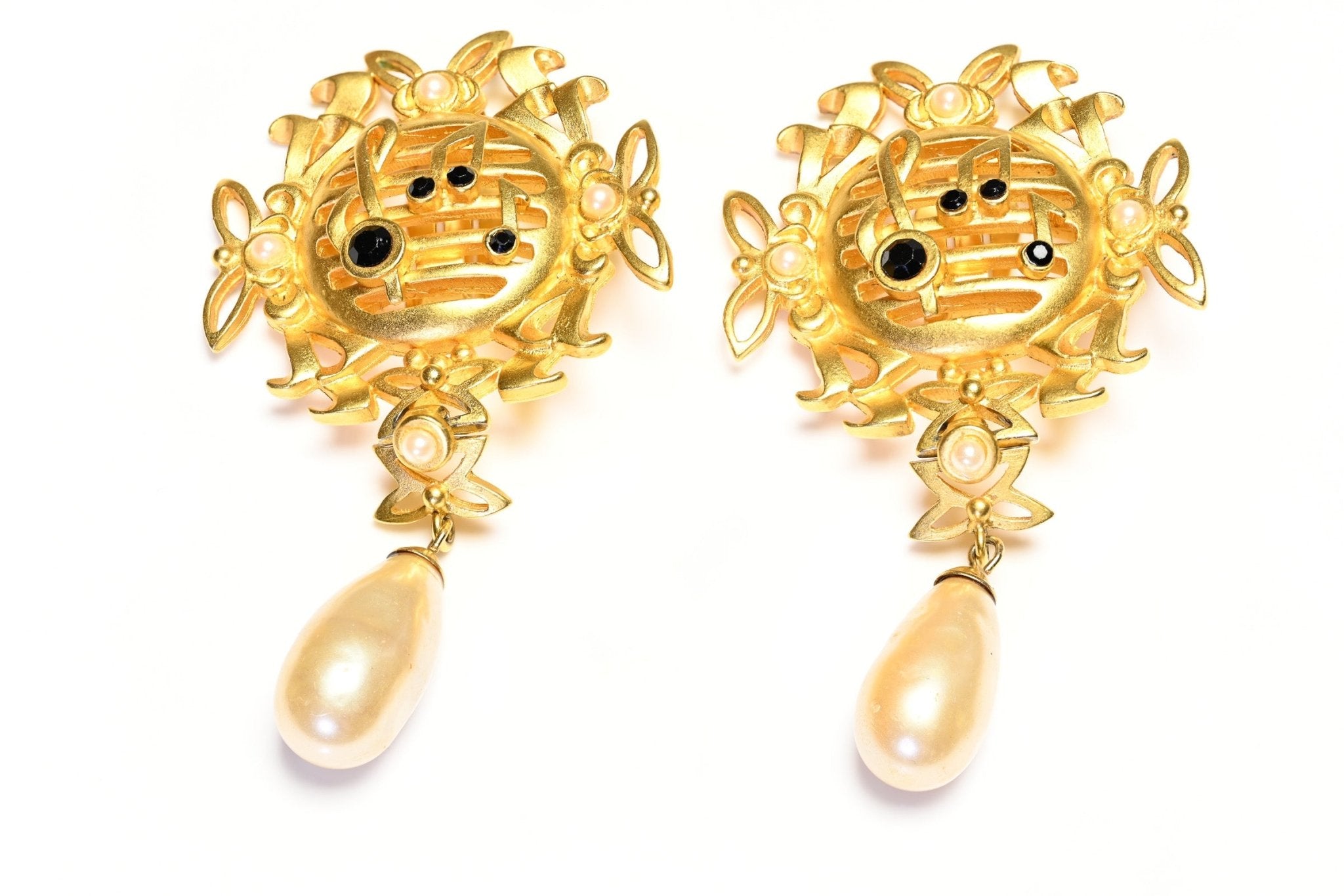 Vintage Karl Lagerfeld Paris Music Collection Key Note Pearl Drop Earrings
