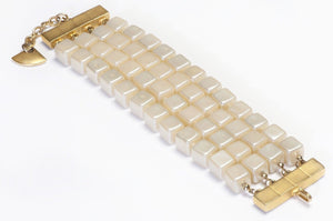 Vintage Karl Lagerfeld Paris Wide Gold Plated Faux Pearl Multi Strand Bracelet