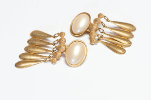 Vintage Kate Hines Faux Pearl Tassel Drop Earrings