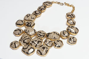Vintage Kenneth Jay Lane KJL Snake Print Bib Necklace