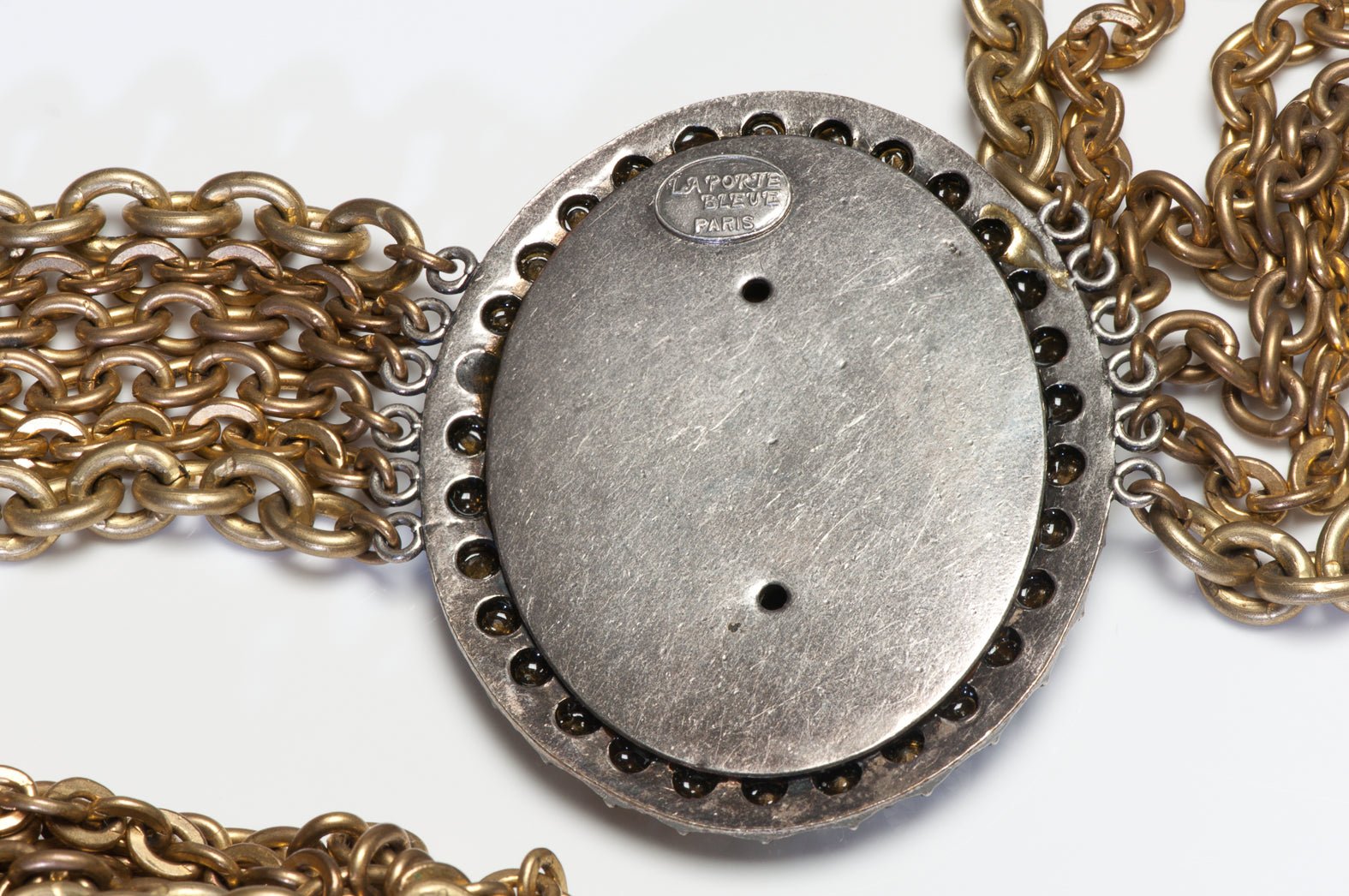 Vintage La Porte Bleue Paris Roman Coin Style Crystal Chain Collar Necklace