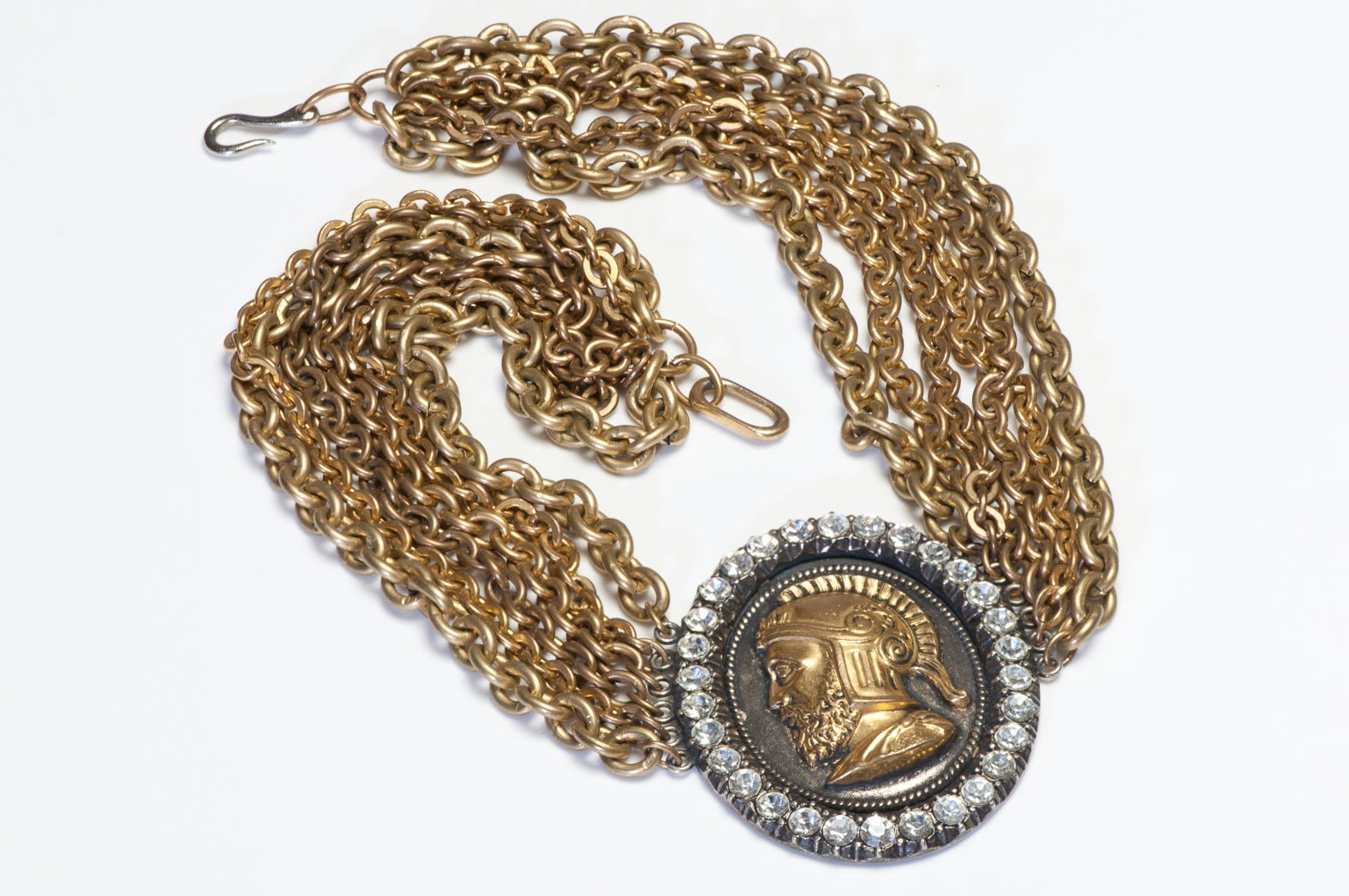 Vintage La Porte Bleue Paris Roman Coin Style Crystal Chain Collar Necklace