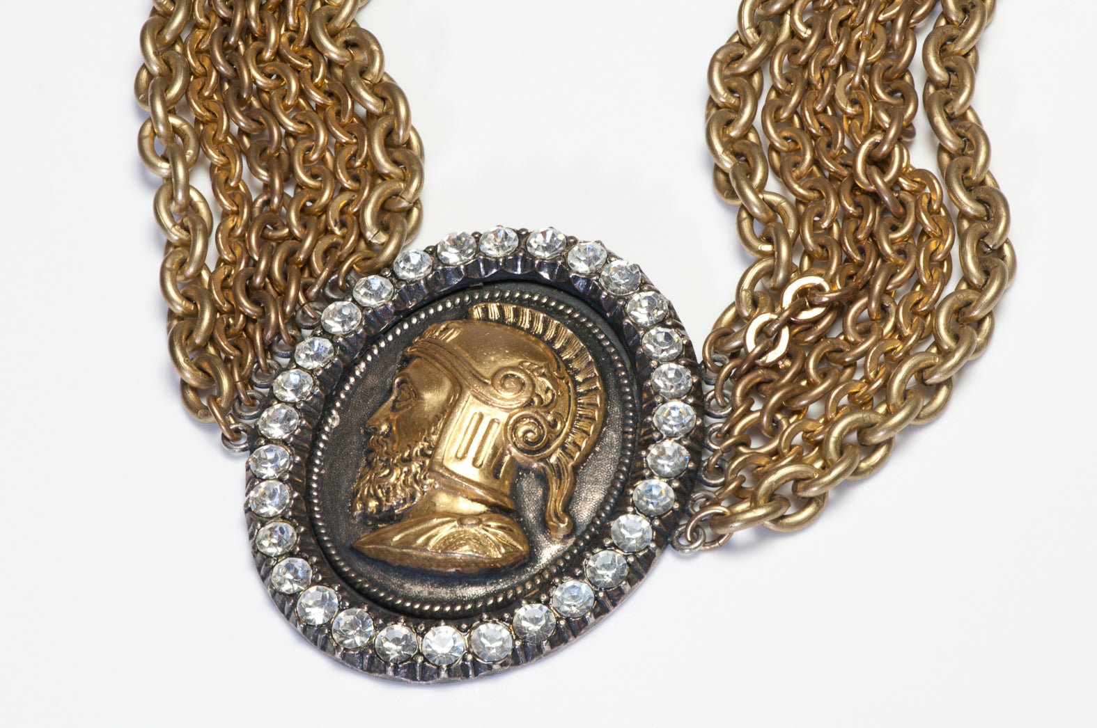 Vintage La Porte Bleue Paris Roman Coin Style Crystal Chain Collar Necklace