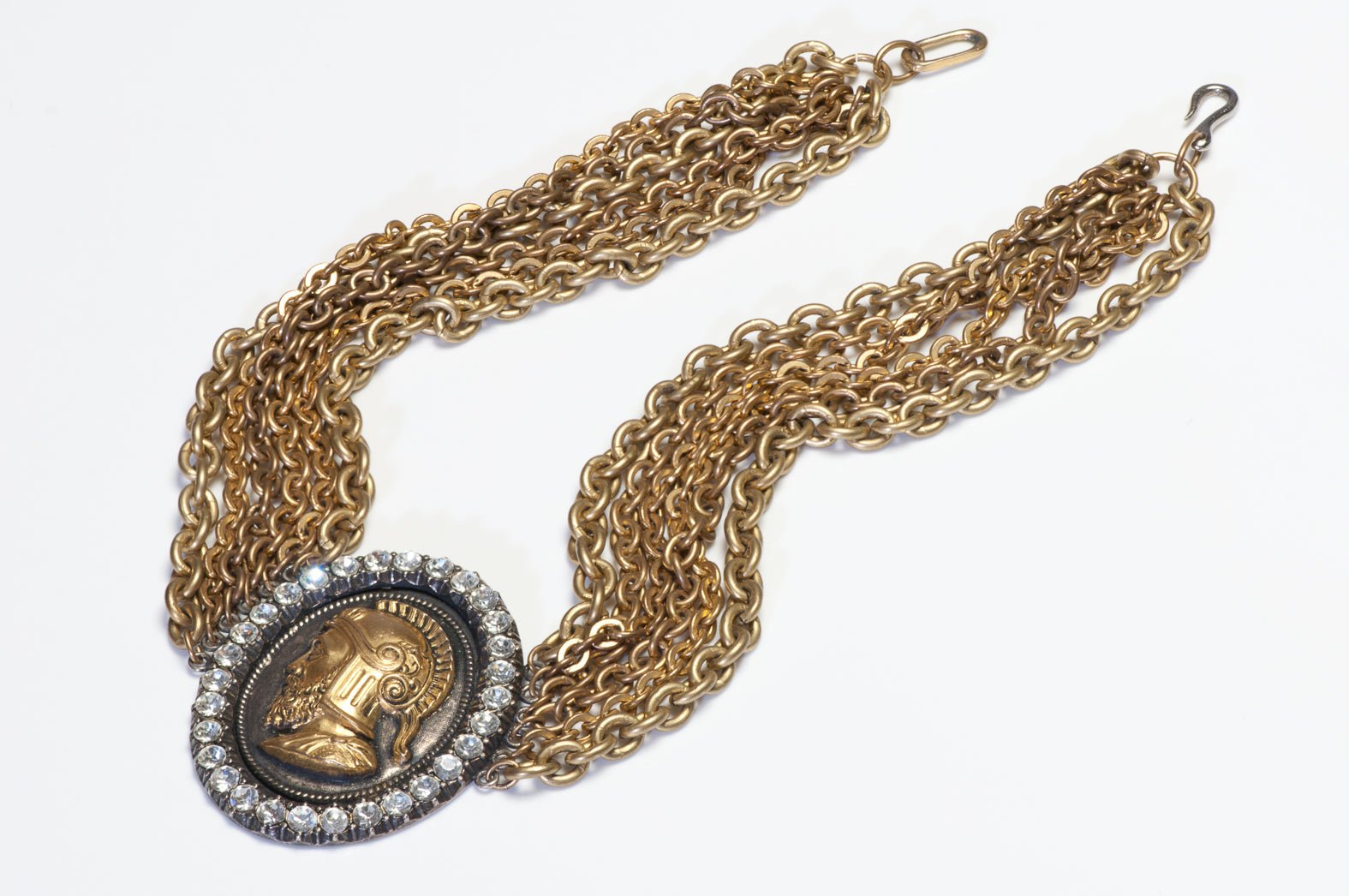 Vintage La Porte Bleue Paris Roman Coin Style Crystal Chain Collar Necklace