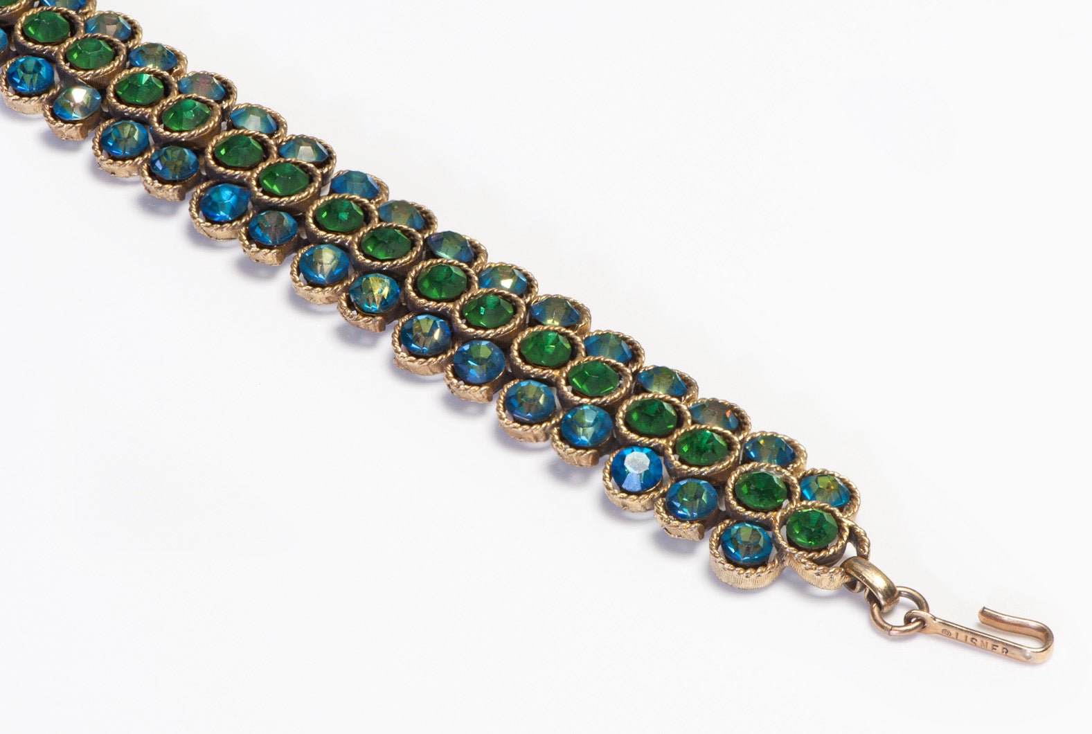 Vintage Lisner Green Blue Crystal Choker Necklace